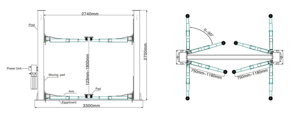 Two-Post Hydraulic Car Lift 4-Ton 71 in Lift Height
