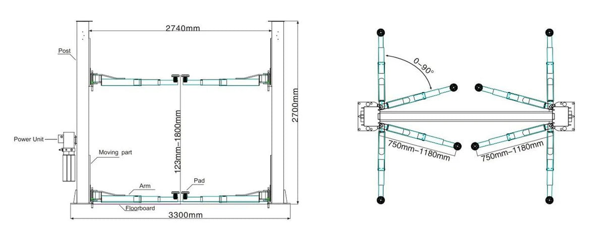 Two-Post Hydraulic Car Lift 4-Ton 71 in Lift Height