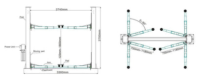 Two-Post Hydraulic Car Lift 4-Ton 71 in Lift Height