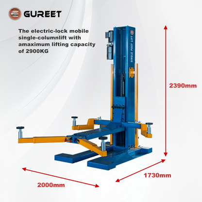 2900KG Single Post Mobile Car Lift with Electric Unlocking